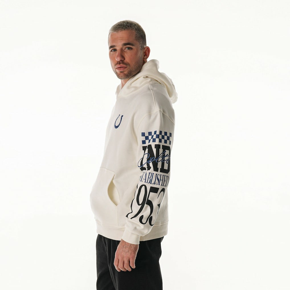 Indianapolis Colts The Wild Collective Unisex Stacked Graphic Sleeve Fleece Hoodie Cream