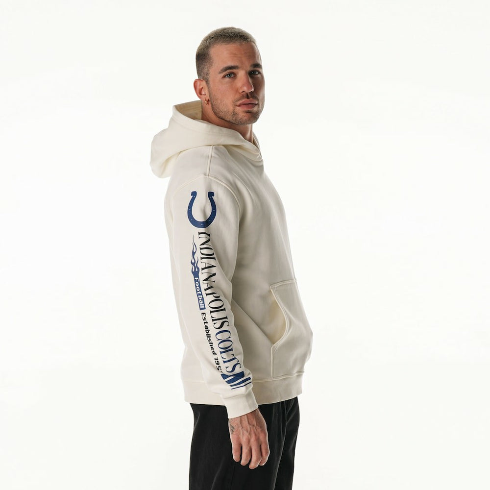 Indianapolis Colts The Wild Collective Unisex Stacked Graphic Sleeve Fleece Hoodie Cream