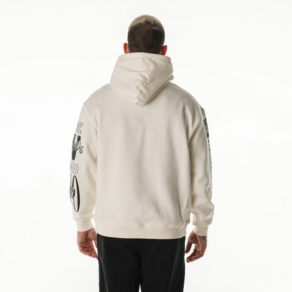 Las Vegas Raiders The Wild Collective Unisex Stacked Graphic Sleeve Fleece Hoodie Cream
