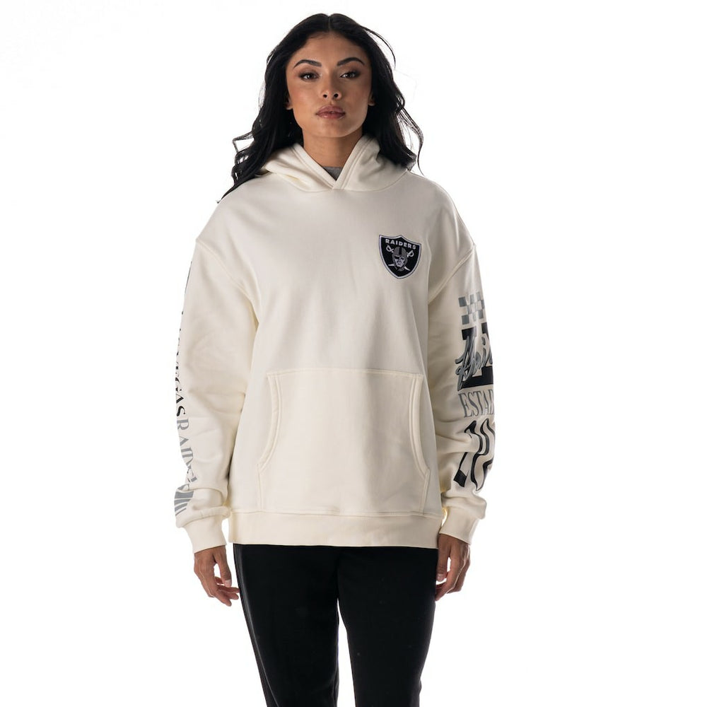 Las Vegas Raiders The Wild Collective Unisex Stacked Graphic Sleeve Fleece Hoodie Cream