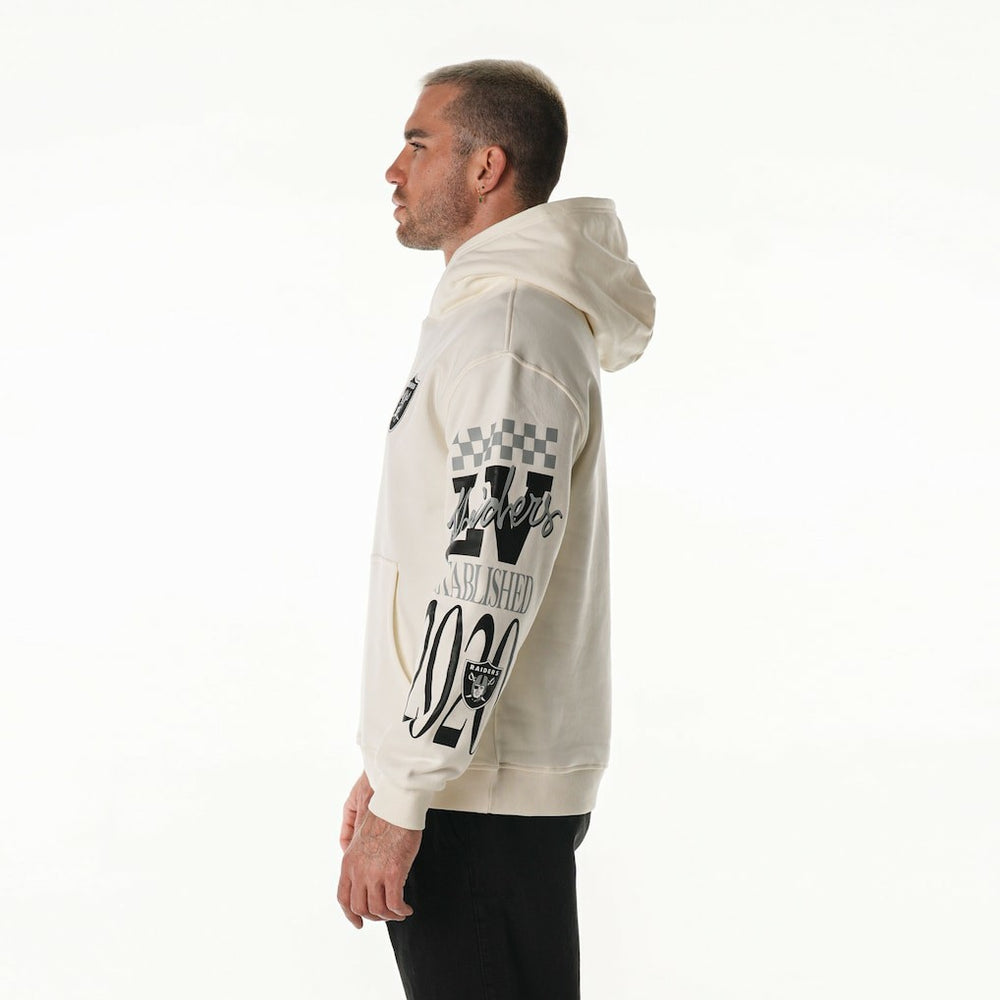 Las Vegas Raiders The Wild Collective Unisex Stacked Graphic Sleeve Fleece Hoodie Cream