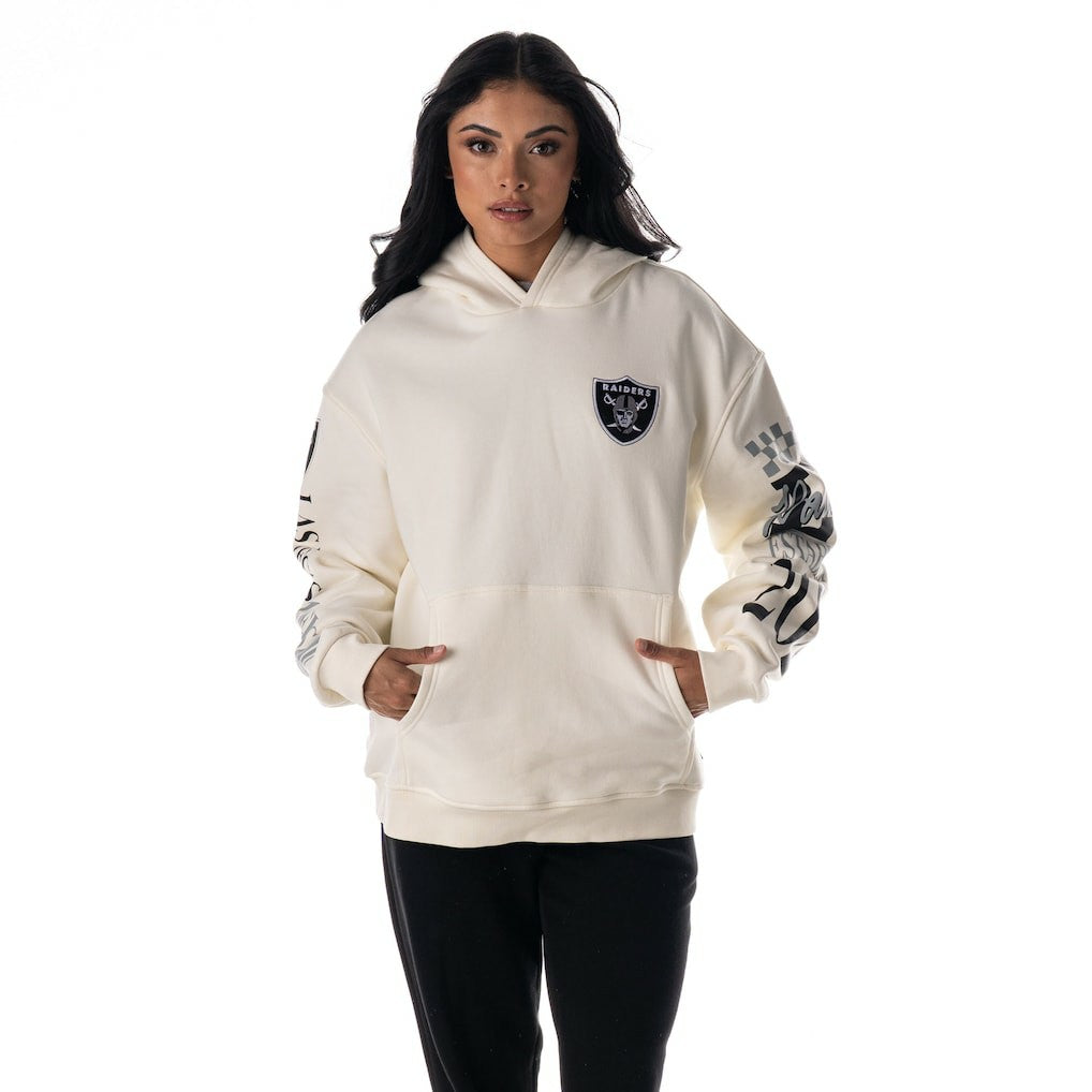 Las Vegas Raiders The Wild Collective Unisex Stacked Graphic Sleeve Fleece Hoodie Cream