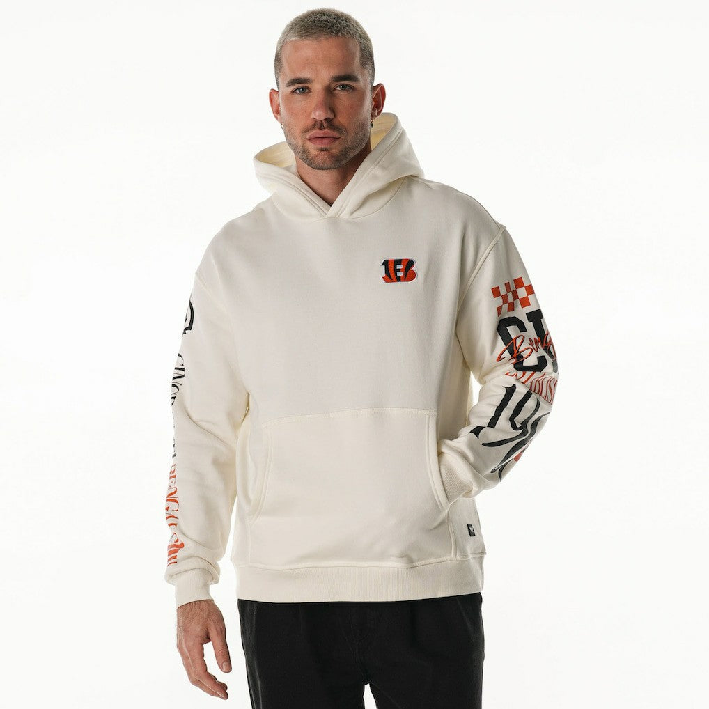 Cincinnati Bengals The Wild Collective Unisex Stacked Graphic Sleeve Fleece Hoodie Cream