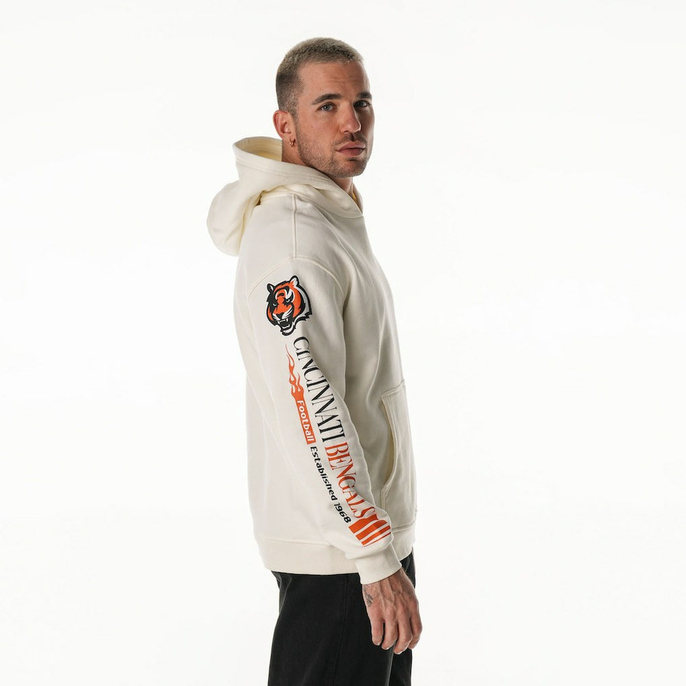 Cincinnati Bengals The Wild Collective Unisex Stacked Graphic Sleeve Fleece Hoodie Cream