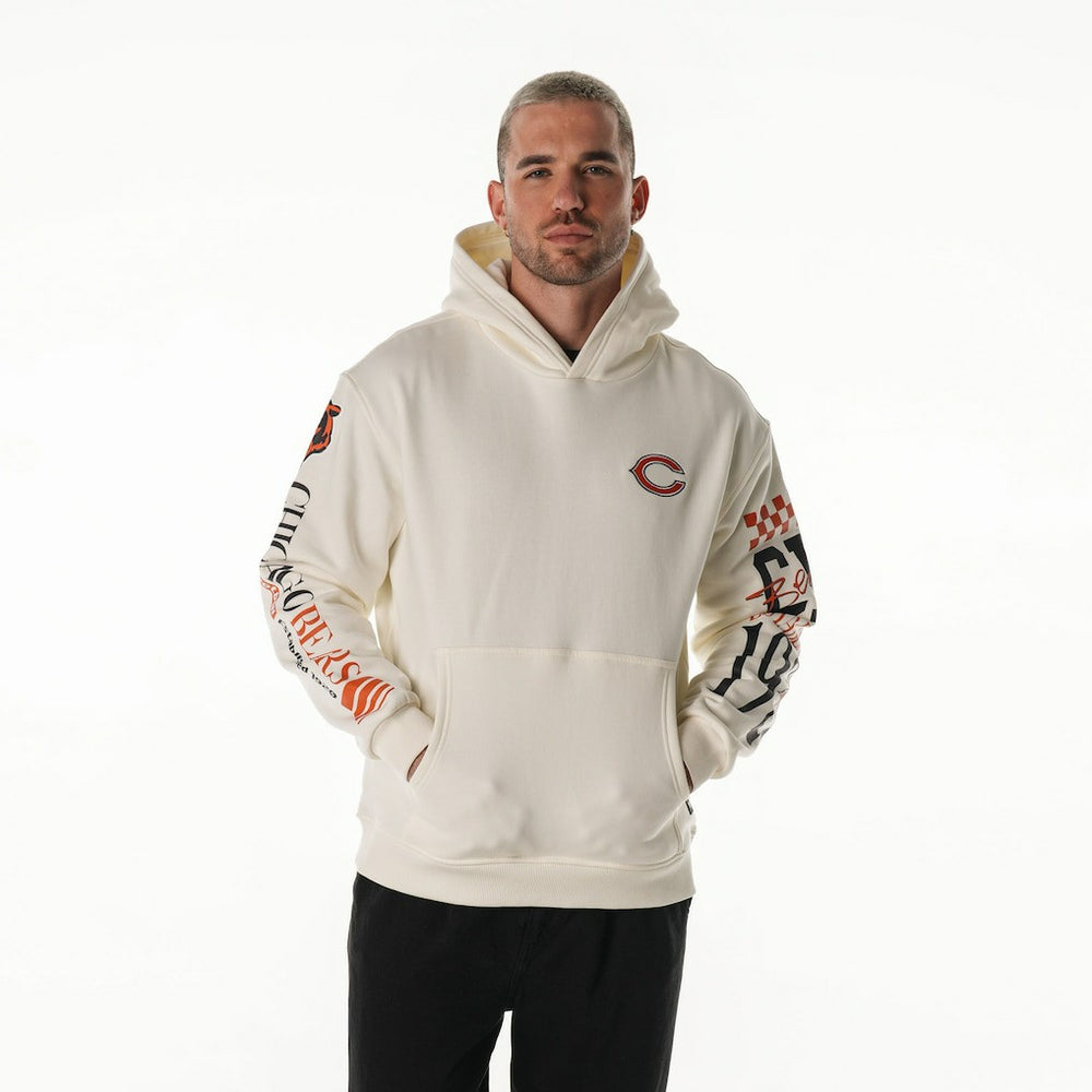 Chicago Bears The Wild Collective Unisex Stacked Graphic Sleeve Fleece Hoodie Cream