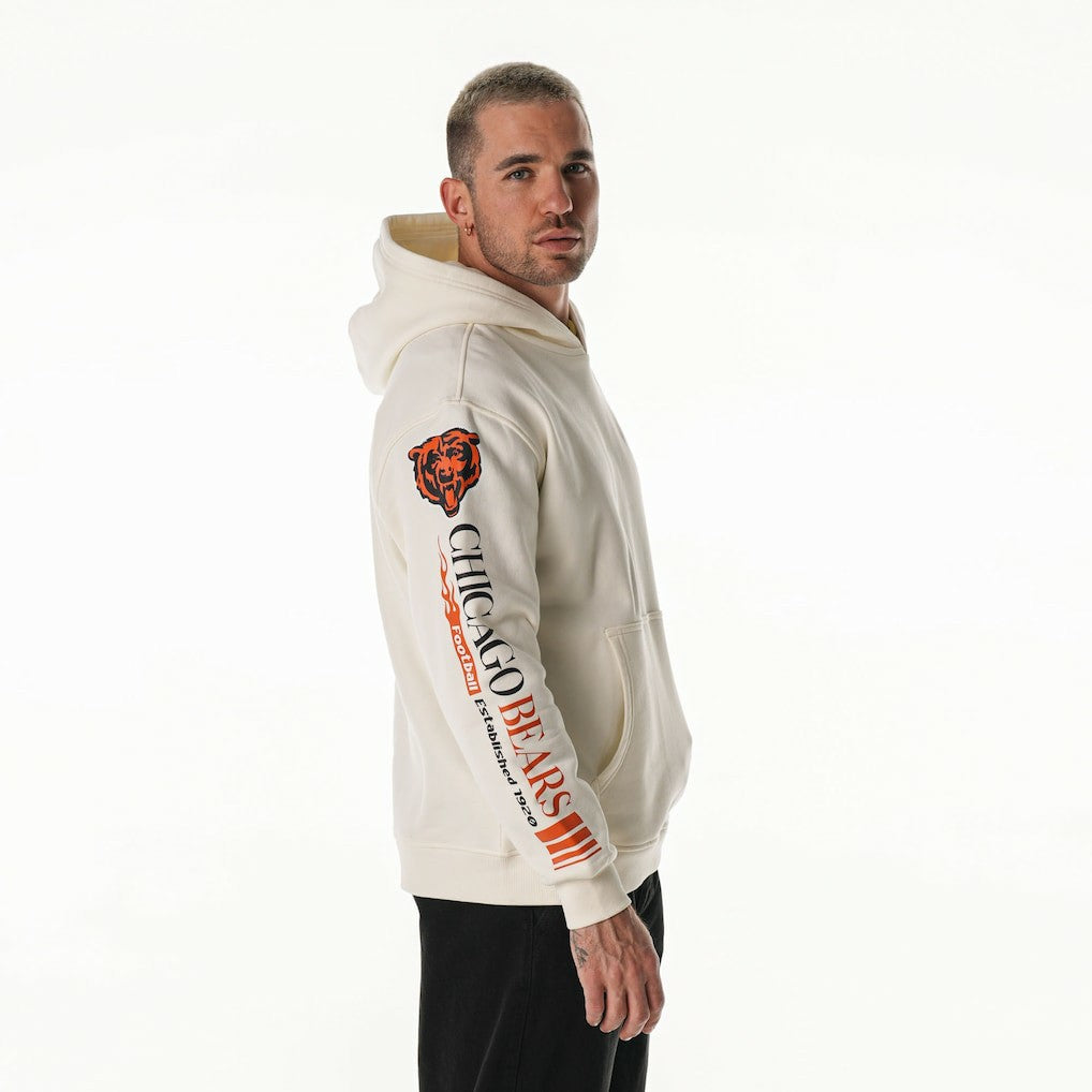 Chicago Bears The Wild Collective Unisex Stacked Graphic Sleeve Fleece Hoodie Cream
