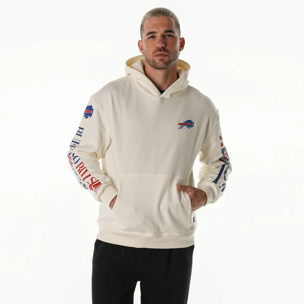 Buffalo Bills The Wild Collective Unisex Stacked Graphic Sleeve Fleece Hoodie Cream