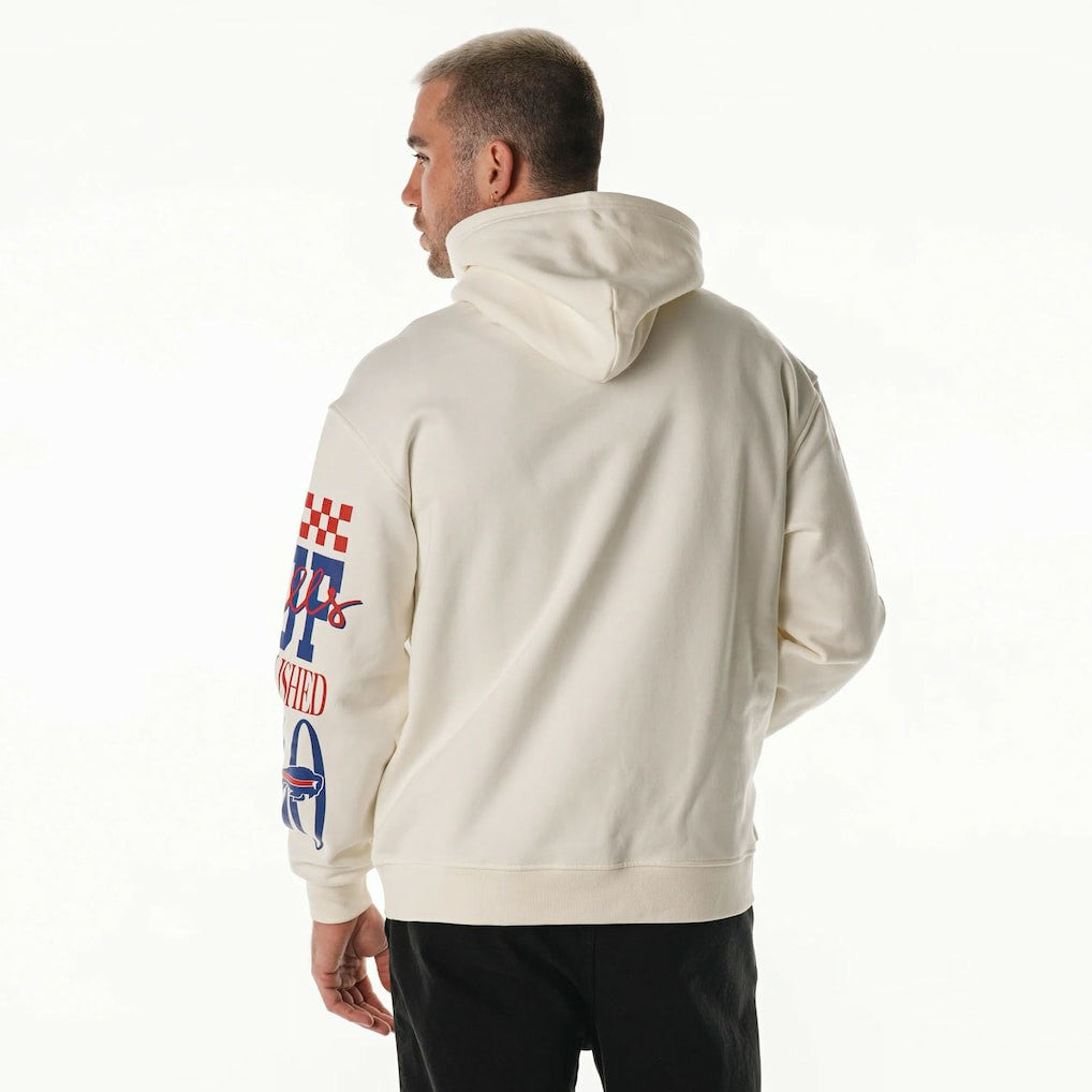 Buffalo Bills The Wild Collective Unisex Stacked Graphic Sleeve Fleece Hoodie Cream