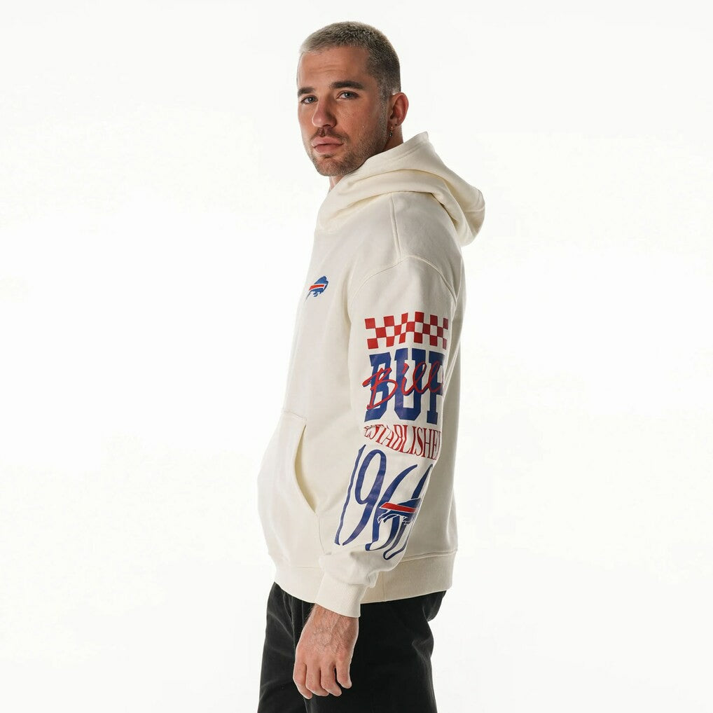 Buffalo Bills The Wild Collective Unisex Stacked Graphic Sleeve Fleece Hoodie Cream