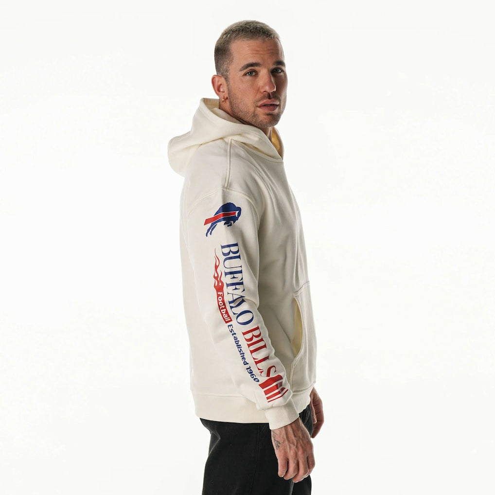 Buffalo Bills The Wild Collective Unisex Stacked Graphic Sleeve Fleece Hoodie Cream
