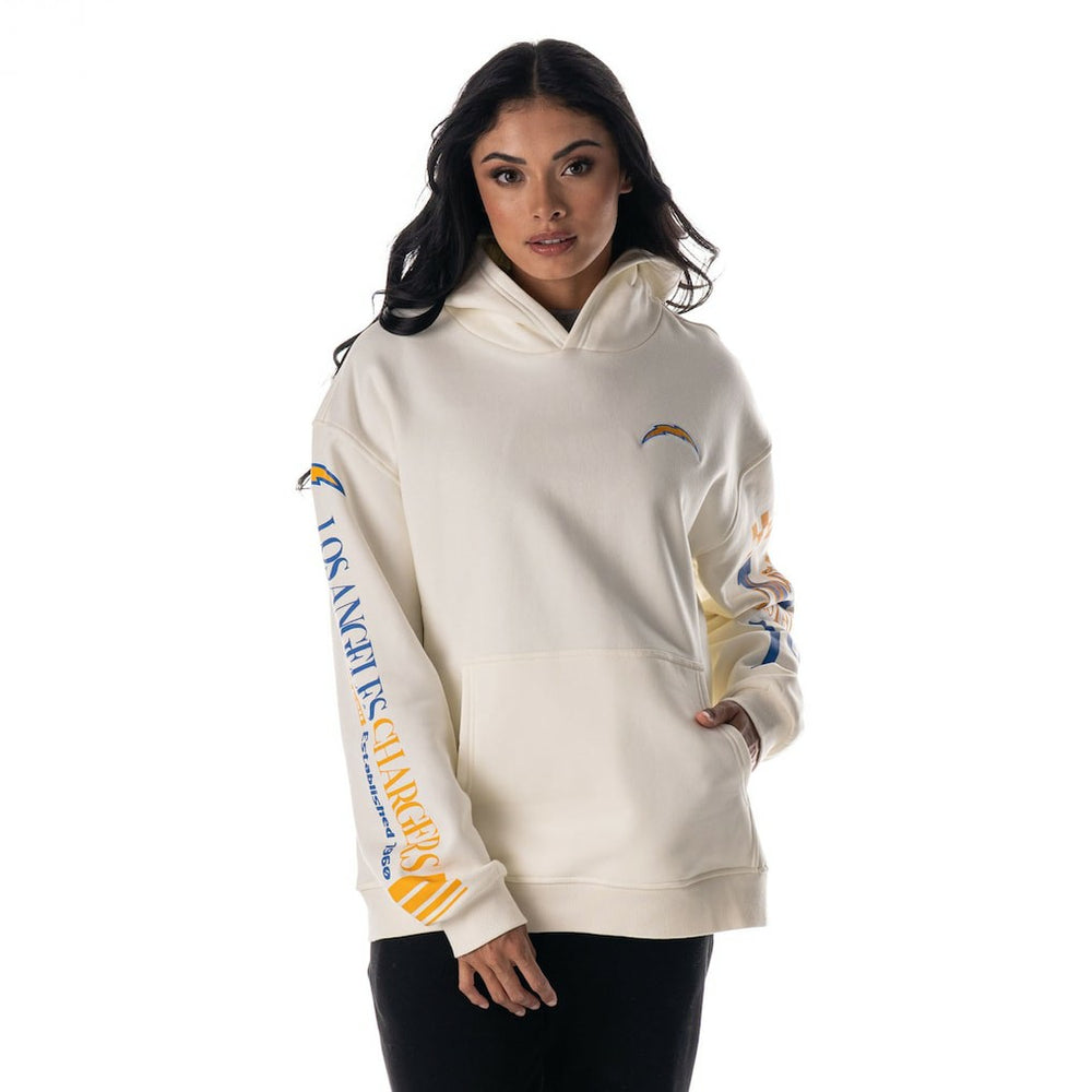 Los Angeles Chargers The Wild Collective Unisex Stacked Graphic Sleeve Fleece Hoodie Cream