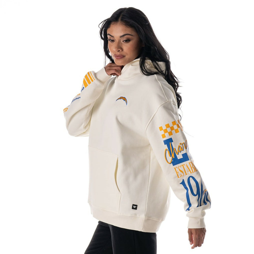 Los Angeles Chargers The Wild Collective Unisex Stacked Graphic Sleeve Fleece Hoodie Cream