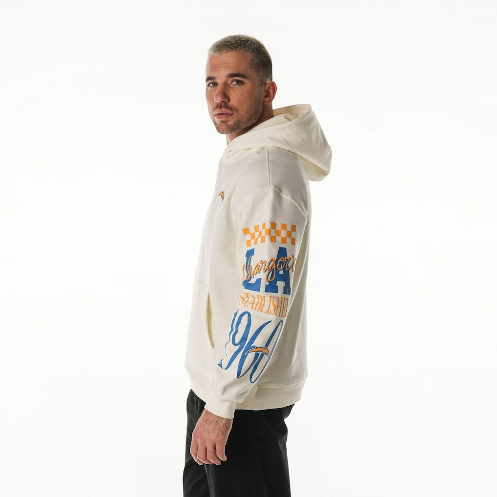 Los Angeles Chargers The Wild Collective Unisex Stacked Graphic Sleeve Fleece Hoodie Cream
