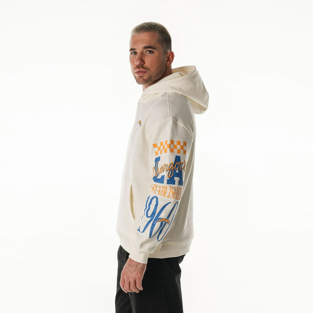 Los Angeles Chargers The Wild Collective Unisex Stacked Graphic Sleeve Fleece Hoodie Cream