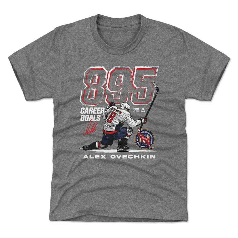 NHL Alexander Ovechkin Washington Capitals 500 Level Youth NHL All-Time Leading Goal Scorer Grunge T-Shirt - Gray