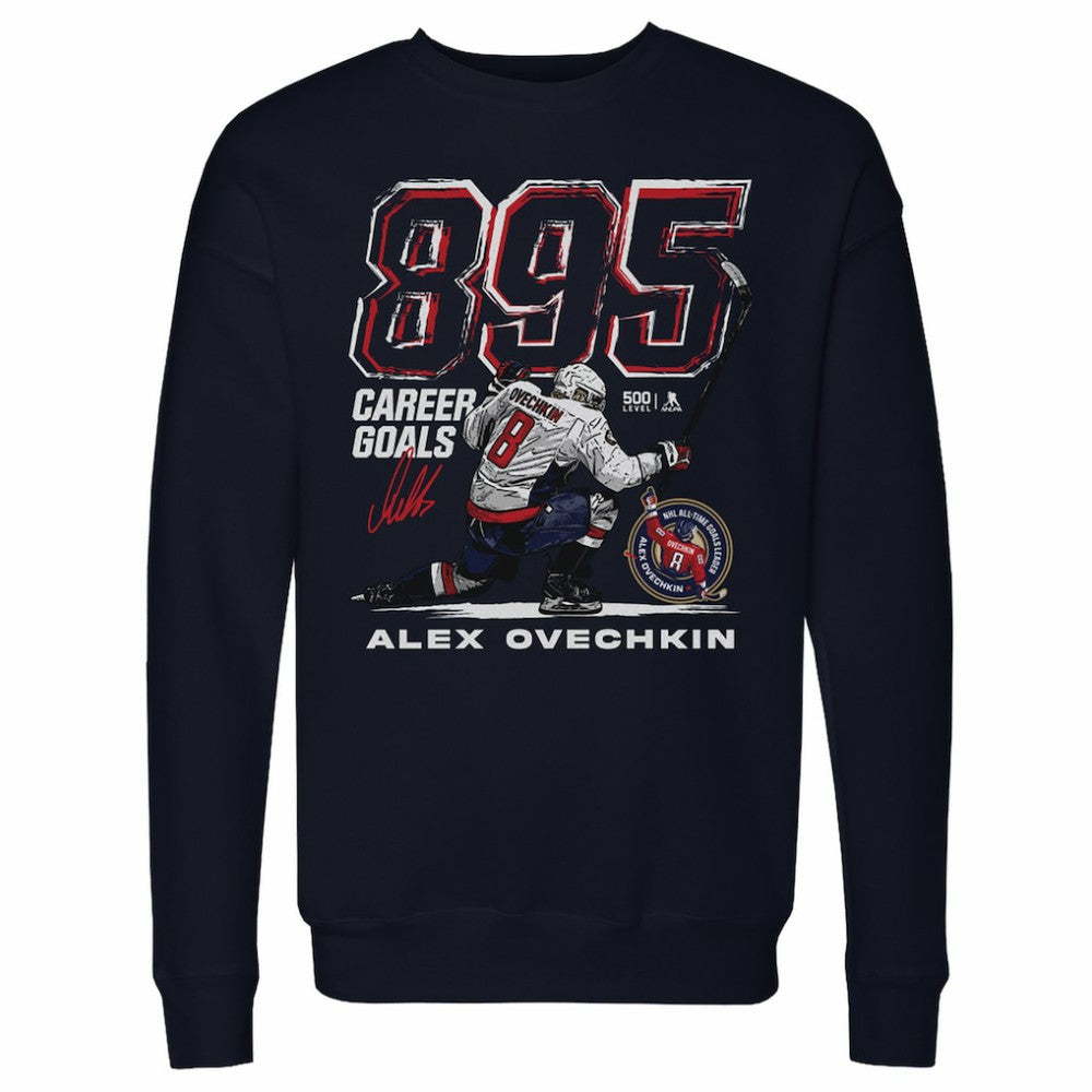 NHL Alexander Ovechkin Washington Capitals 500 Level NHL All-Time Leading Goal Scorer Grunge Pullover Sweatshirt - Navy