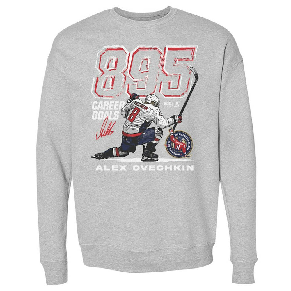 NHL Alexander Ovechkin Washington Capitals 500 Level NHL All-Time Leading Goal Scorer Grunge Pullover Sweatshirt - Heather Gray