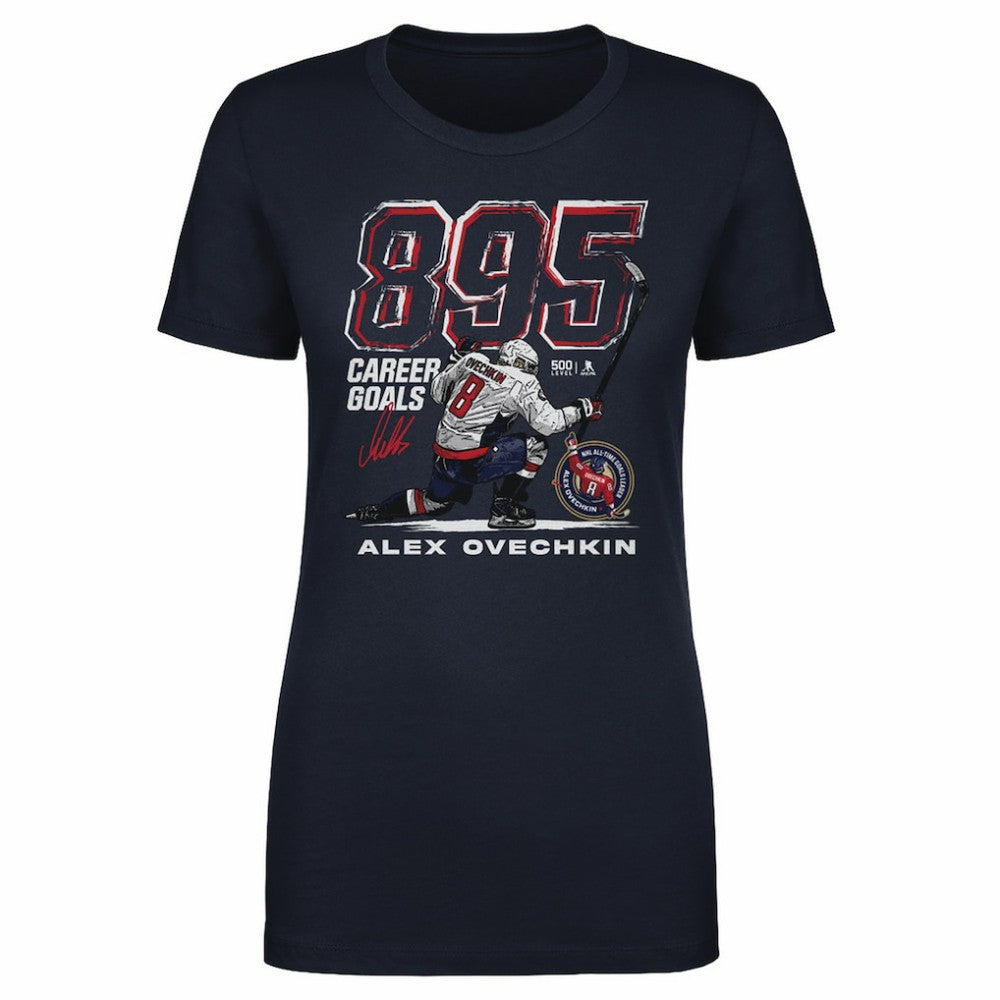 NHL Alexander Ovechkin Washington Capitals 500 Level Women's NHL All-Time Leading Goal Scorer Grunge T-Shirt - Navy