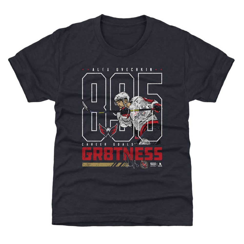 NHL Alexander Ovechkin Washington Capitals 500 Level Youth NHL All-Time Leading Goal Scorer Outline T-Shirt - Navy