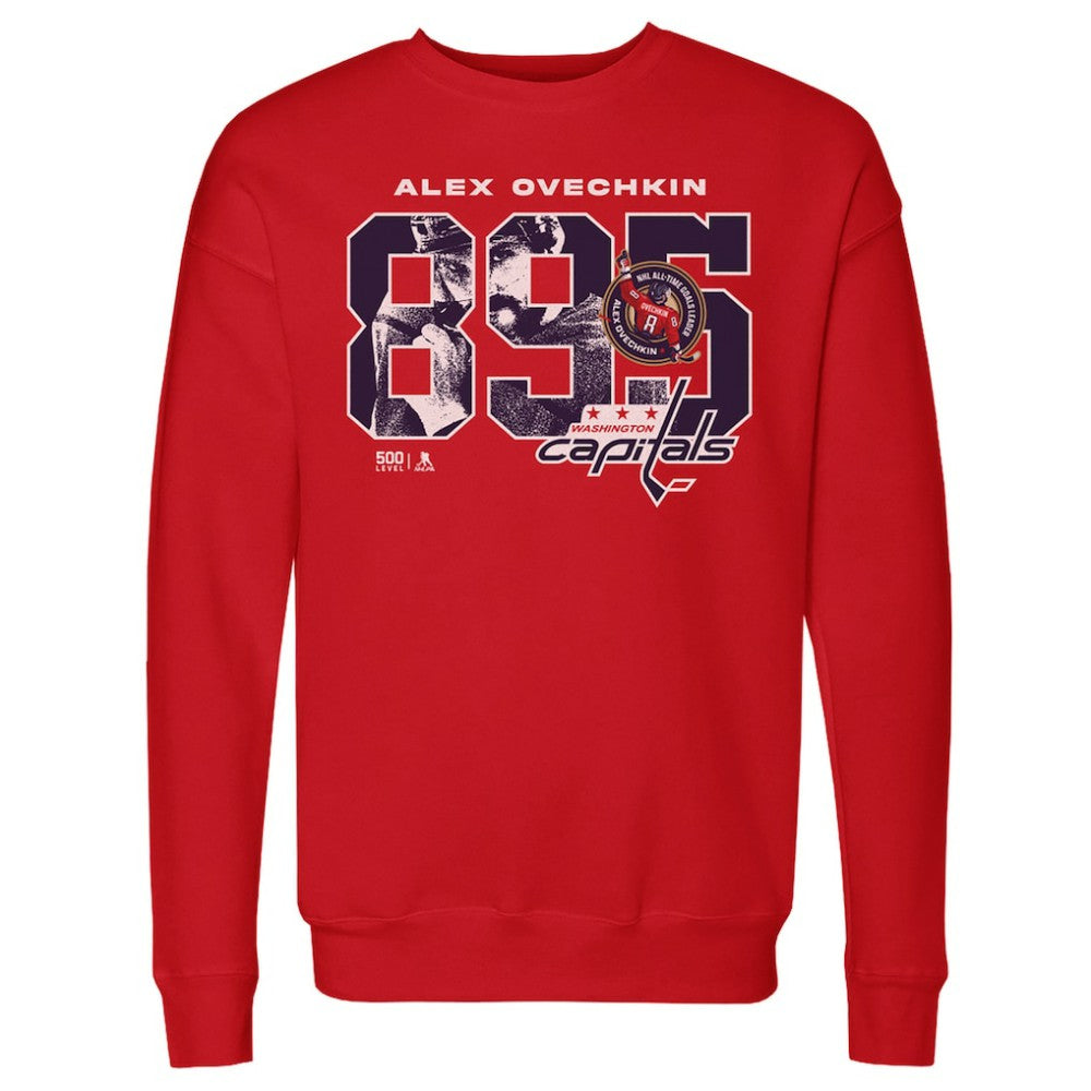 NHL Alexander Ovechkin Washington Capitals 500 Level NHL All-Time Leading Goal Scorer Overlay Pullover Sweatshirt - Red