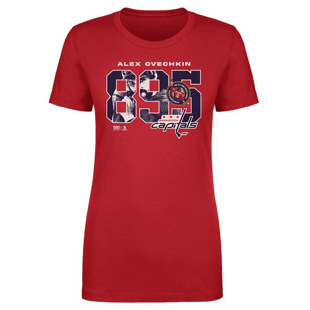 NHL Alexander Ovechkin Washington Capitals 500 Level Women's NHL All-Time Leading Goal Scorer Overlay T-Shirt - Red