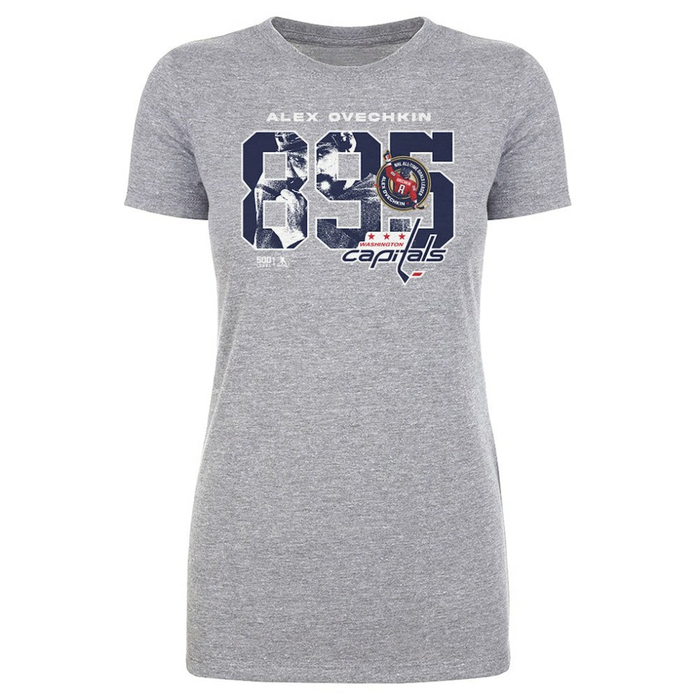 NHL Alexander Ovechkin Washington Capitals 500 Level Women's NHL All-Time Leading Goal Scorer Overlay T-Shirt - Heather Gray