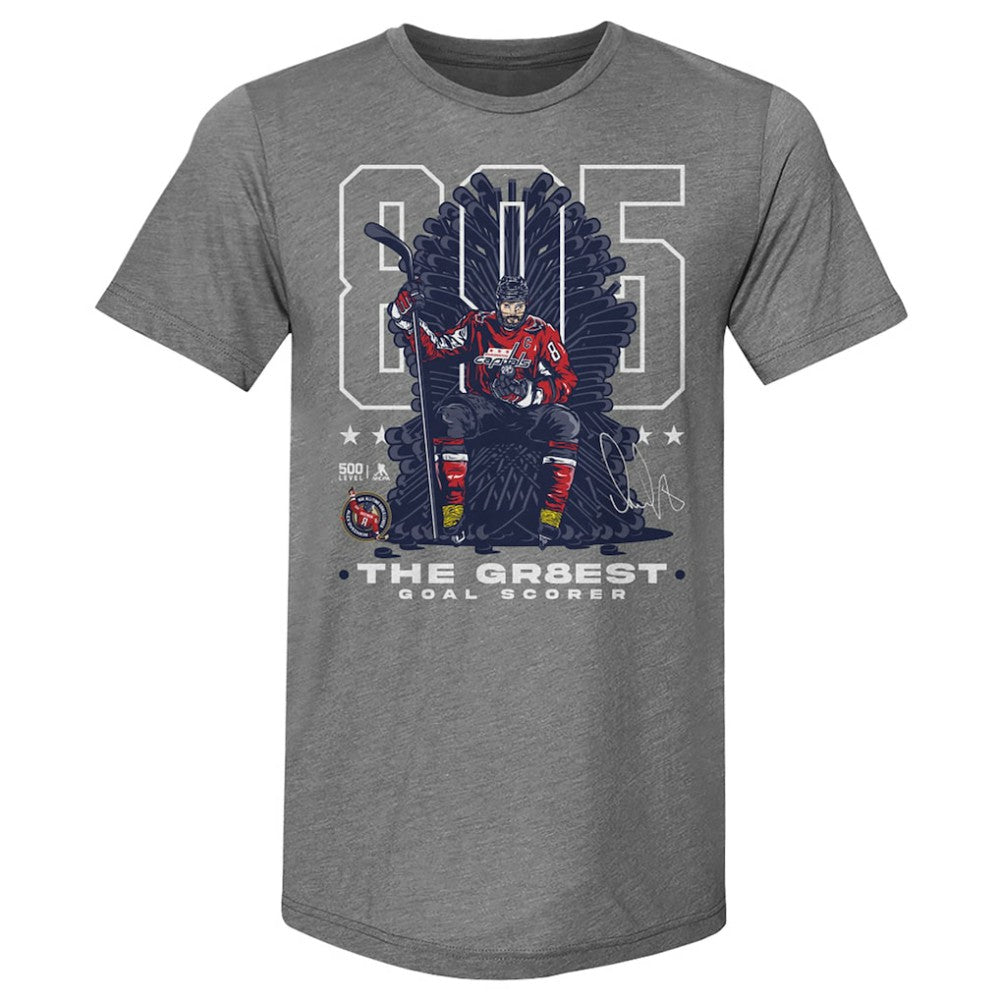 NHL Alexander Ovechkin Washington Capitals 500 Level NHL All-Time Leading Goal Scorer Tri-Blend Throne T-Shirt - Gray