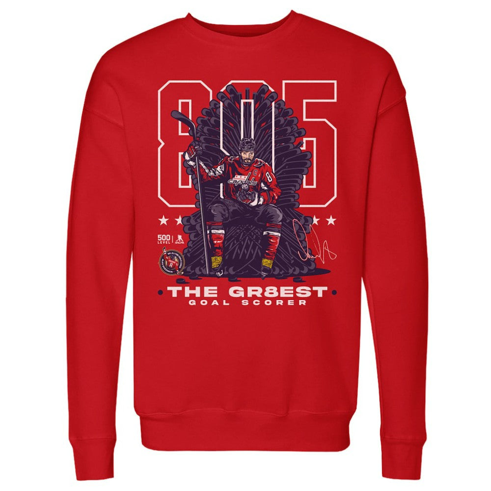 NHL Alexander Ovechkin Washington Capitals 500 Level NHL All-Time Leading Goal Scorer Throne Pullover Sweatshirt - Red
