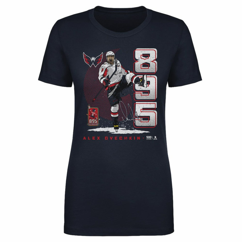 NHL Alexander Ovechkin Washington Capitals 500 Level Women's NHL All-Time Leading Goal Scorer Vertical T-Shirt - Navy