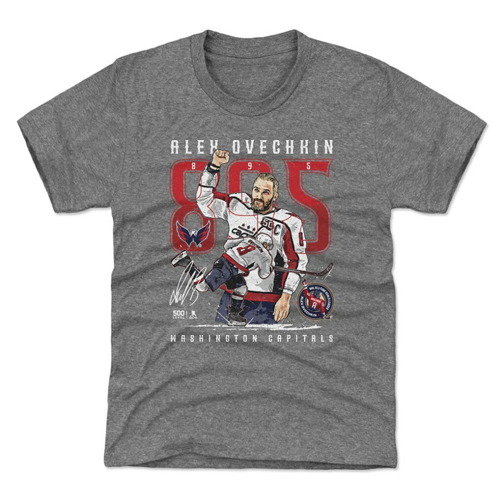 NHL Alexander Ovechkin Washington Capitals 500 Level Youth NHL All-Time Leading Goal Scorer The Shot T-Shirt - Gray