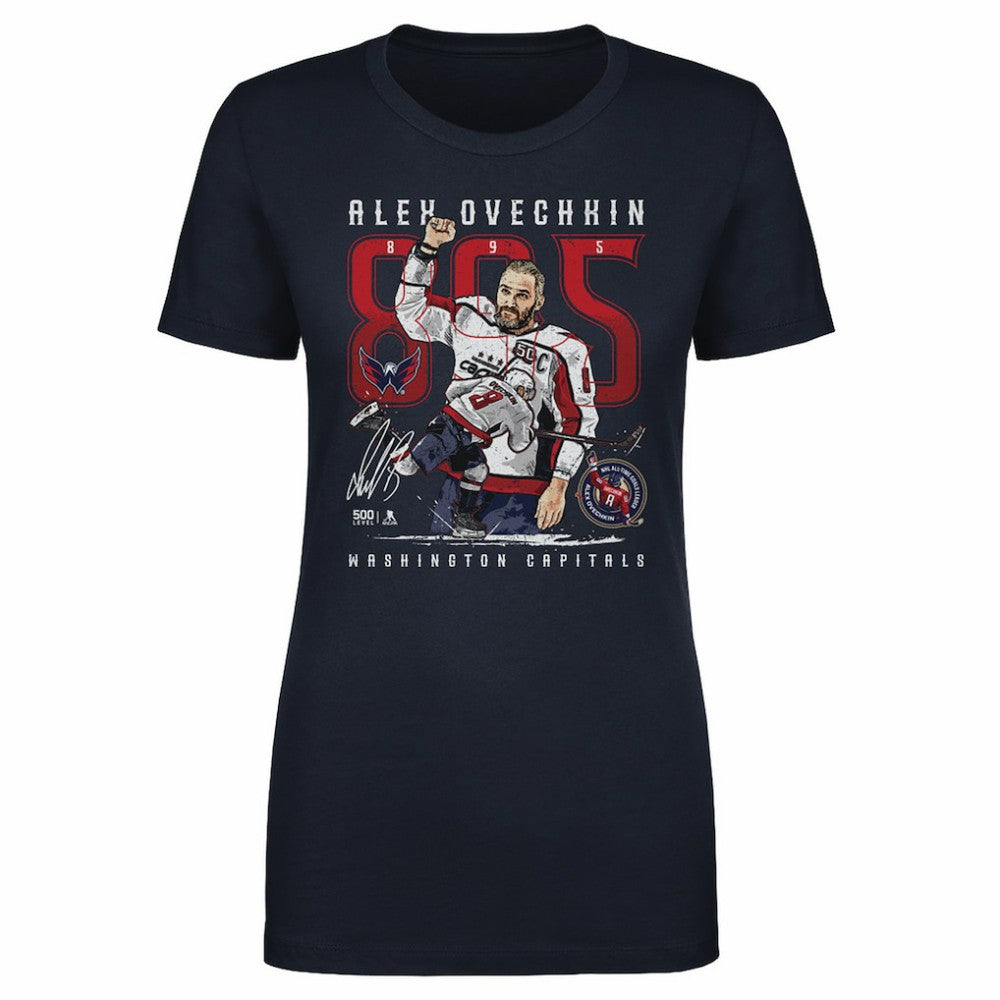 NHL Alexander Ovechkin Washington Capitals 500 Level Women's NHL All-Time Leading Goal Scorer The Shot T-Shirt - Navy