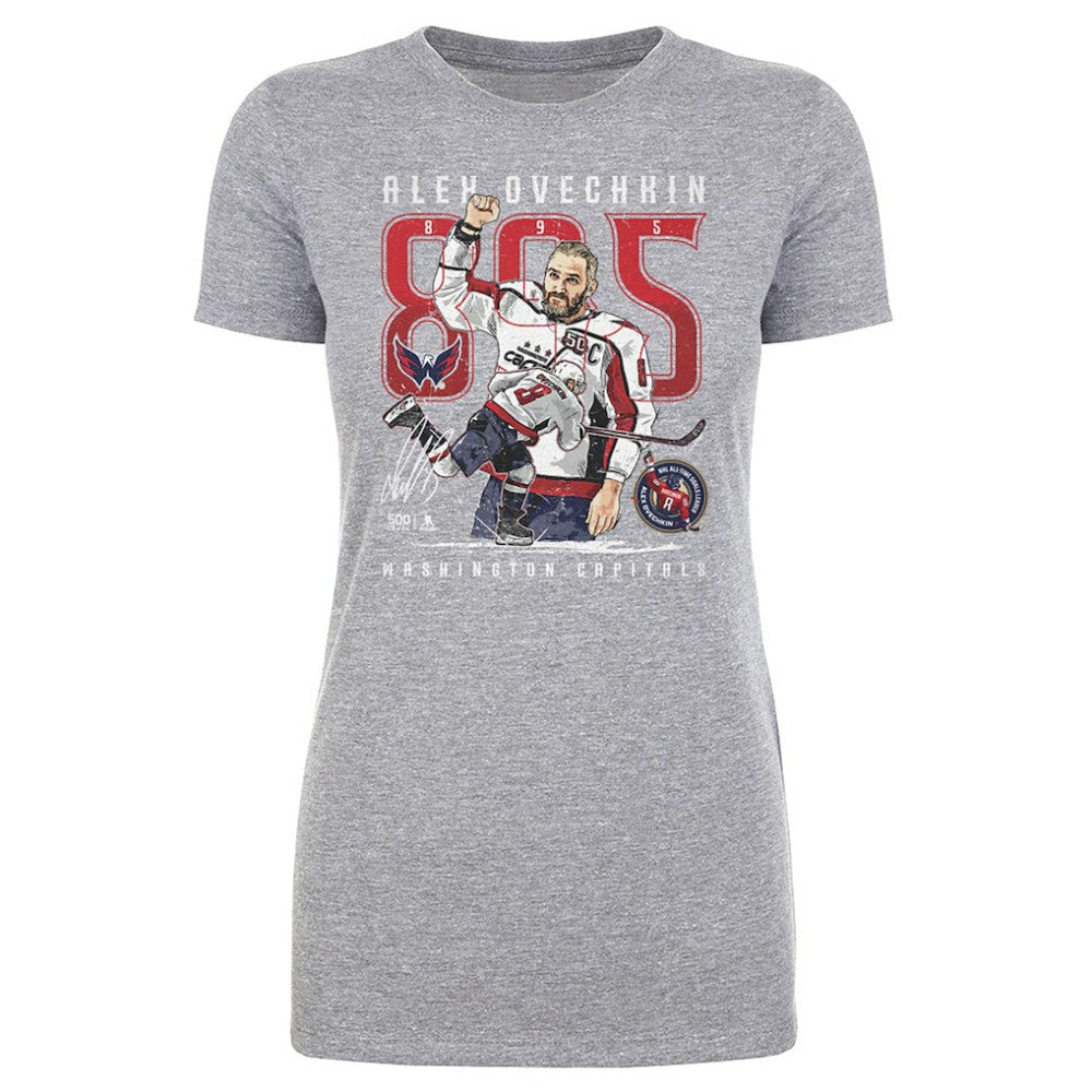 NHL Alexander Ovechkin Washington Capitals 500 Level Women's NHL All-Time Leading Goal Scorer The Shot T-Shirt - Heather Gray