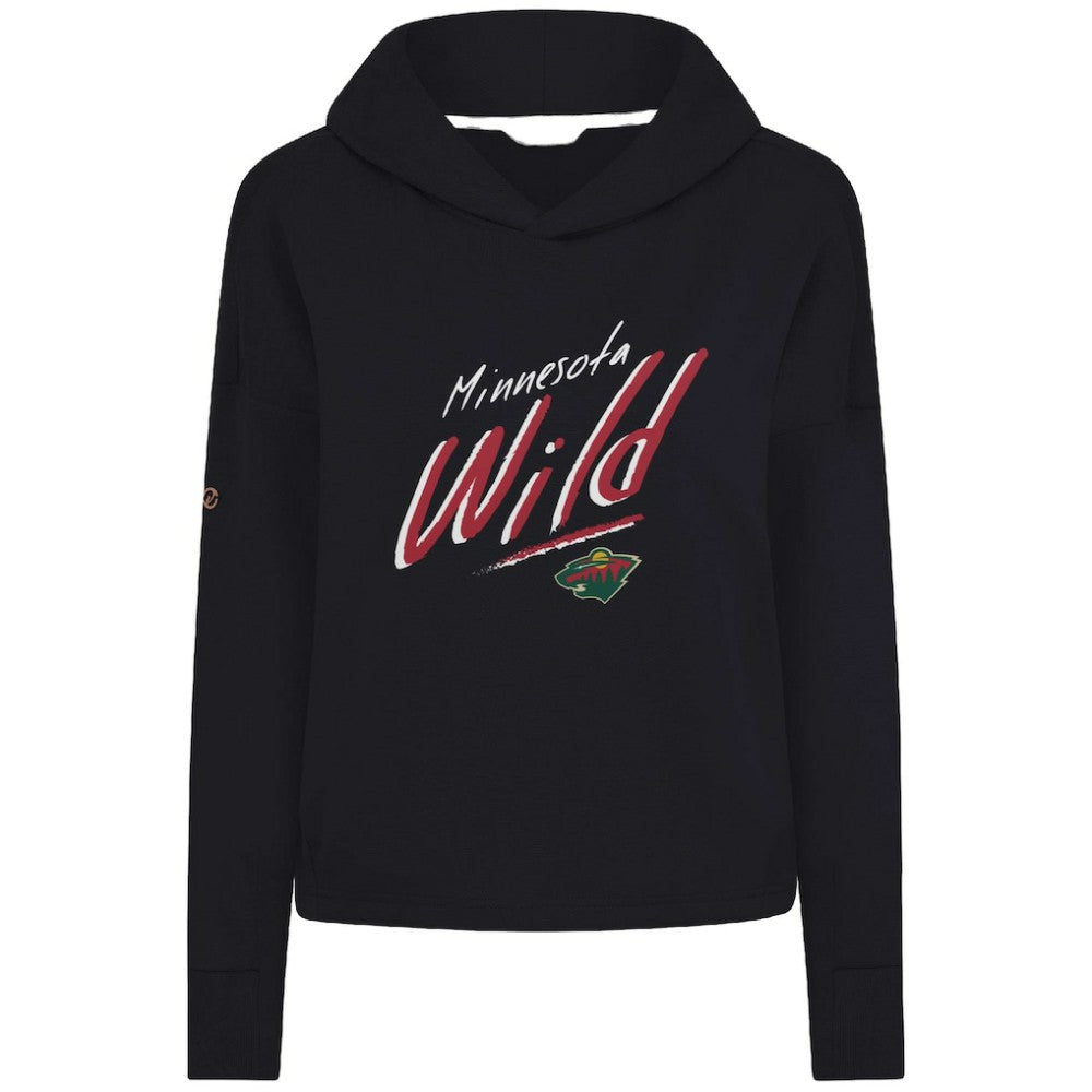NHL Minnesota Wild Levelwear Women's Sweet Sizzle Tri-Blend Cropped Pullover Hoodie - Black