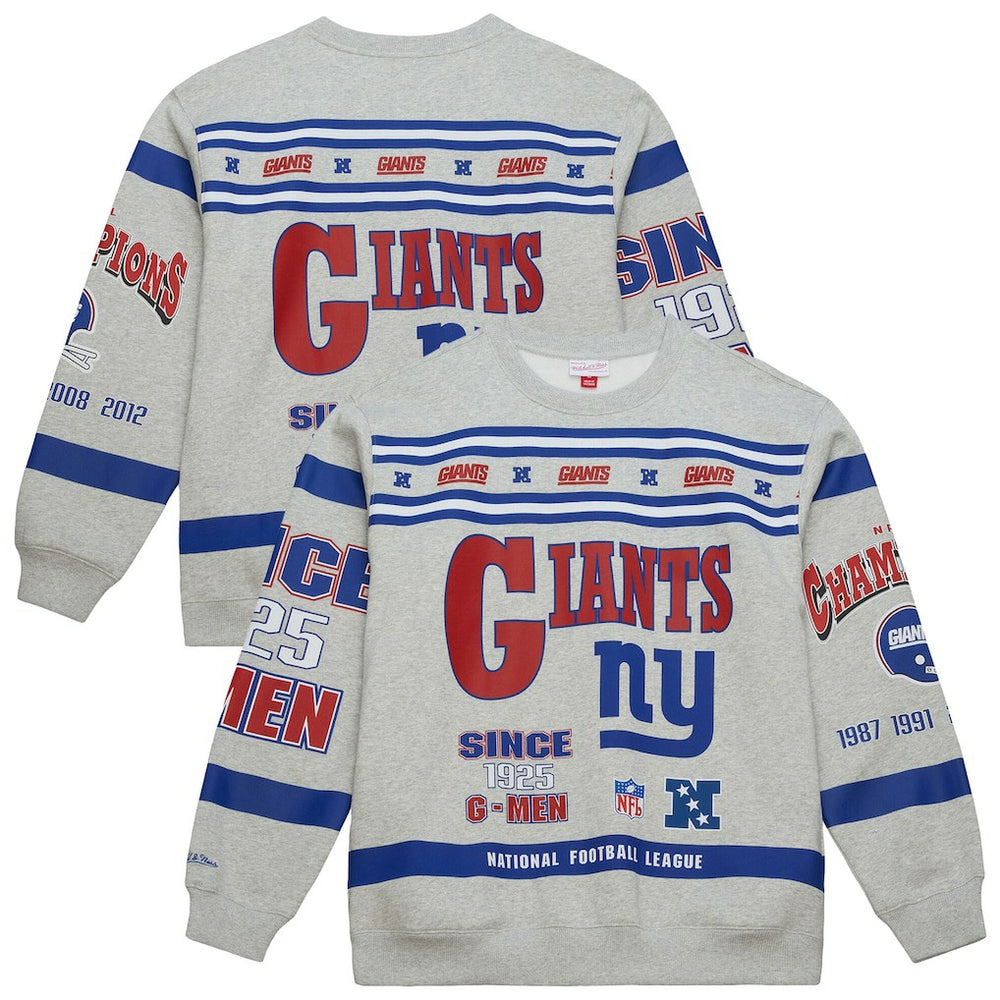 New York Giants All Over Print Vintage Fleece Crewneck Sweatshirt Heather Gray