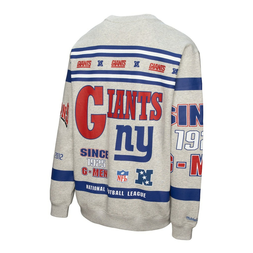 New York Giants All Over Print Vintage Fleece Crewneck Sweatshirt Heather Gray