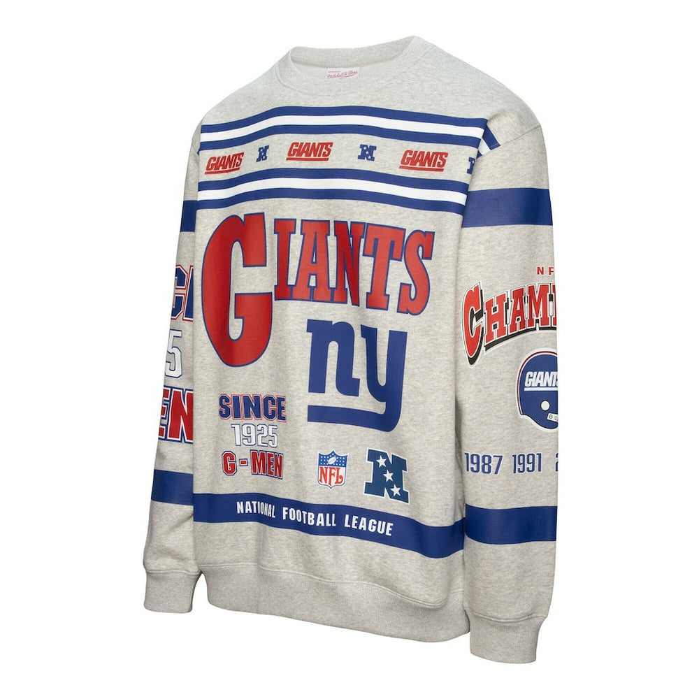 New York Giants All Over Print Vintage Fleece Crewneck Sweatshirt Heather Gray