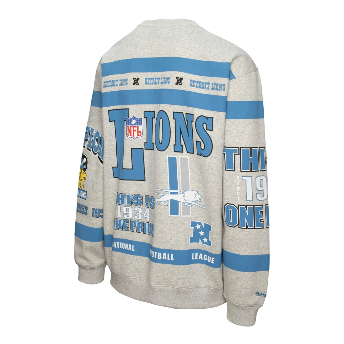 Detroit Lions All Over Print Vintage Fleece Crewneck Sweatshirt Heather Gray