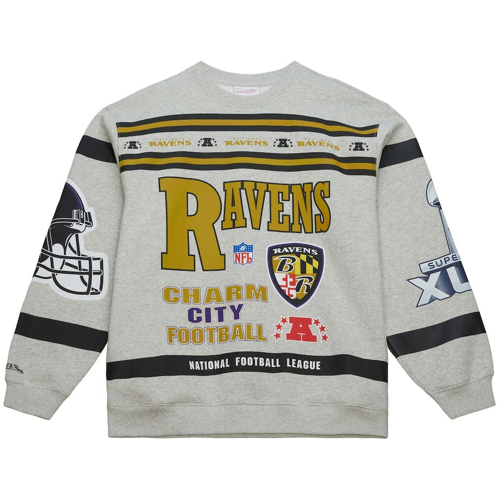 Baltimore Ravens All Over Print Vintage Fleece Crewneck Sweatshirt Heather Gray