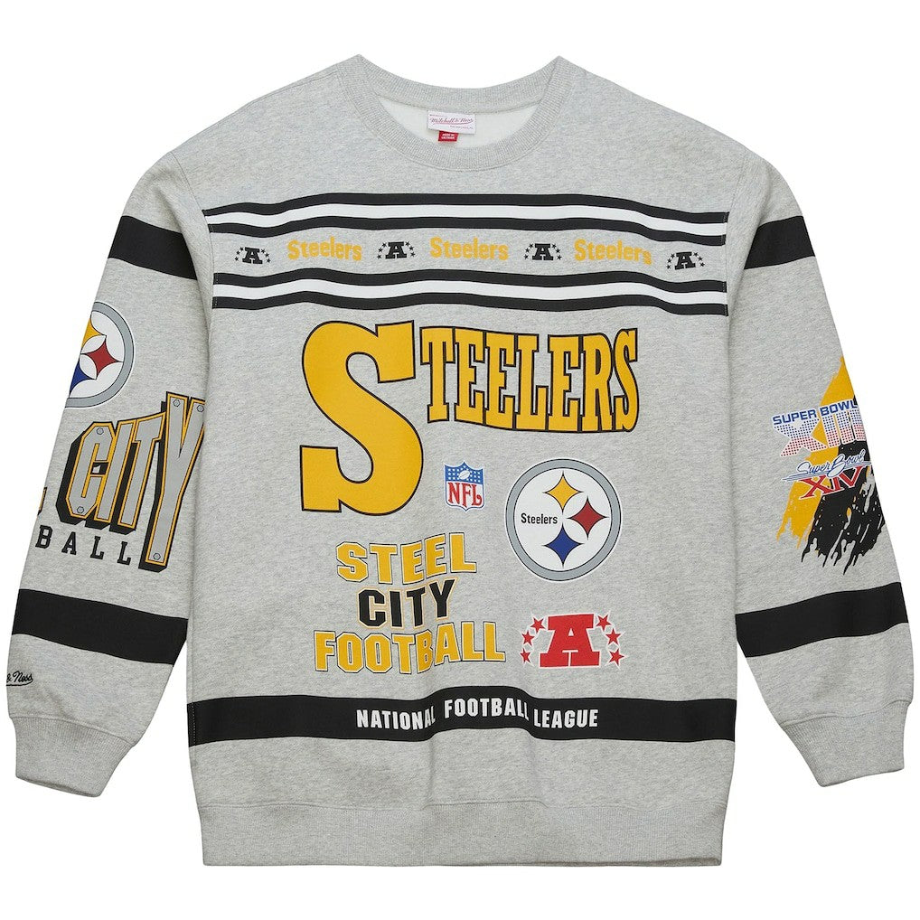 Pittsburgh Steelers All Over Print Vintage Fleece Crewneck Sweatshirt Heather Gray