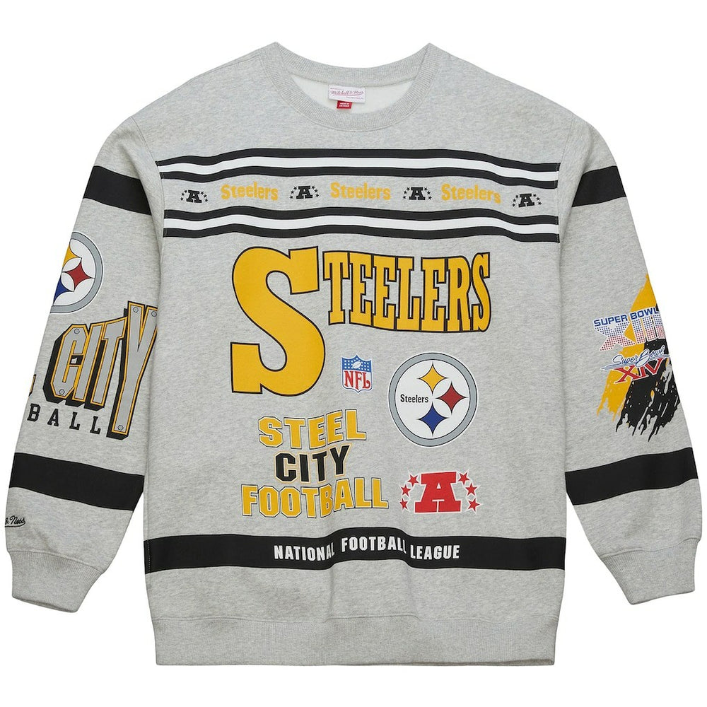 Pittsburgh Steelers All Over Print Vintage Fleece Crewneck Sweatshirt Heather Gray