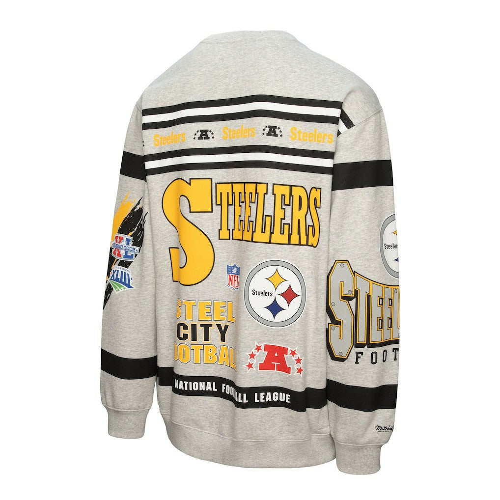 Pittsburgh Steelers All Over Print Vintage Fleece Crewneck Sweatshirt Heather Gray