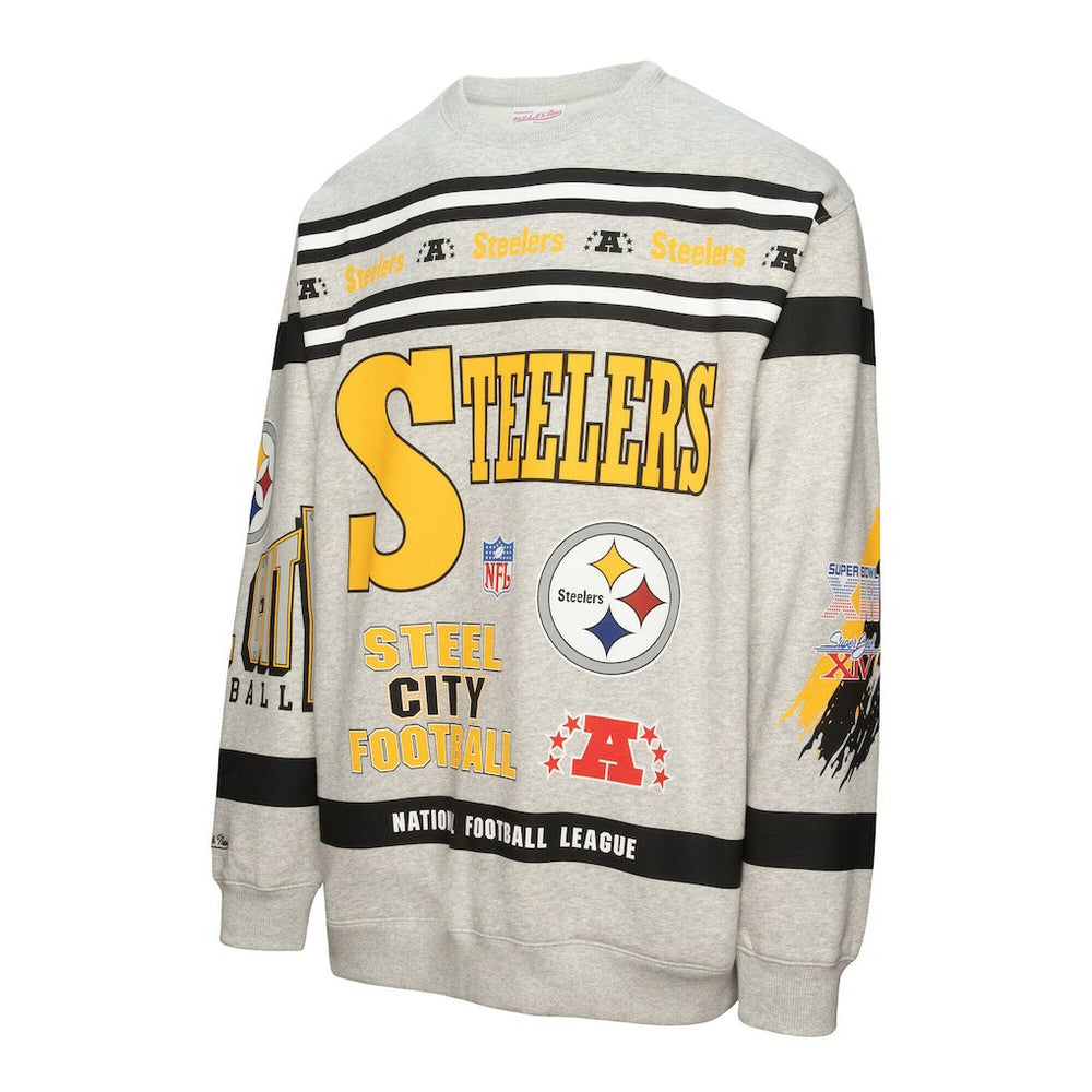 Pittsburgh Steelers All Over Print Vintage Fleece Crewneck Sweatshirt Heather Gray