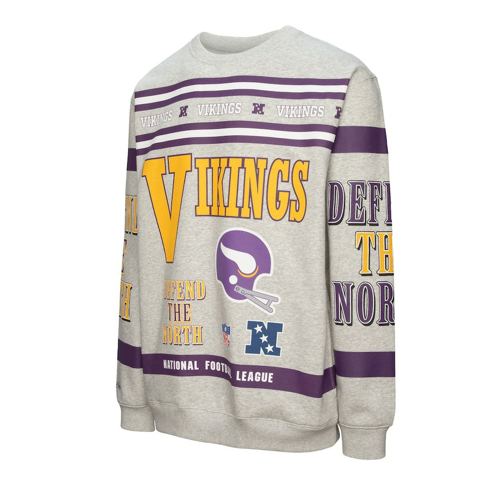Minnesota Vikings All Over Print Vintage Fleece Crewneck Sweatshirt Heather Gray