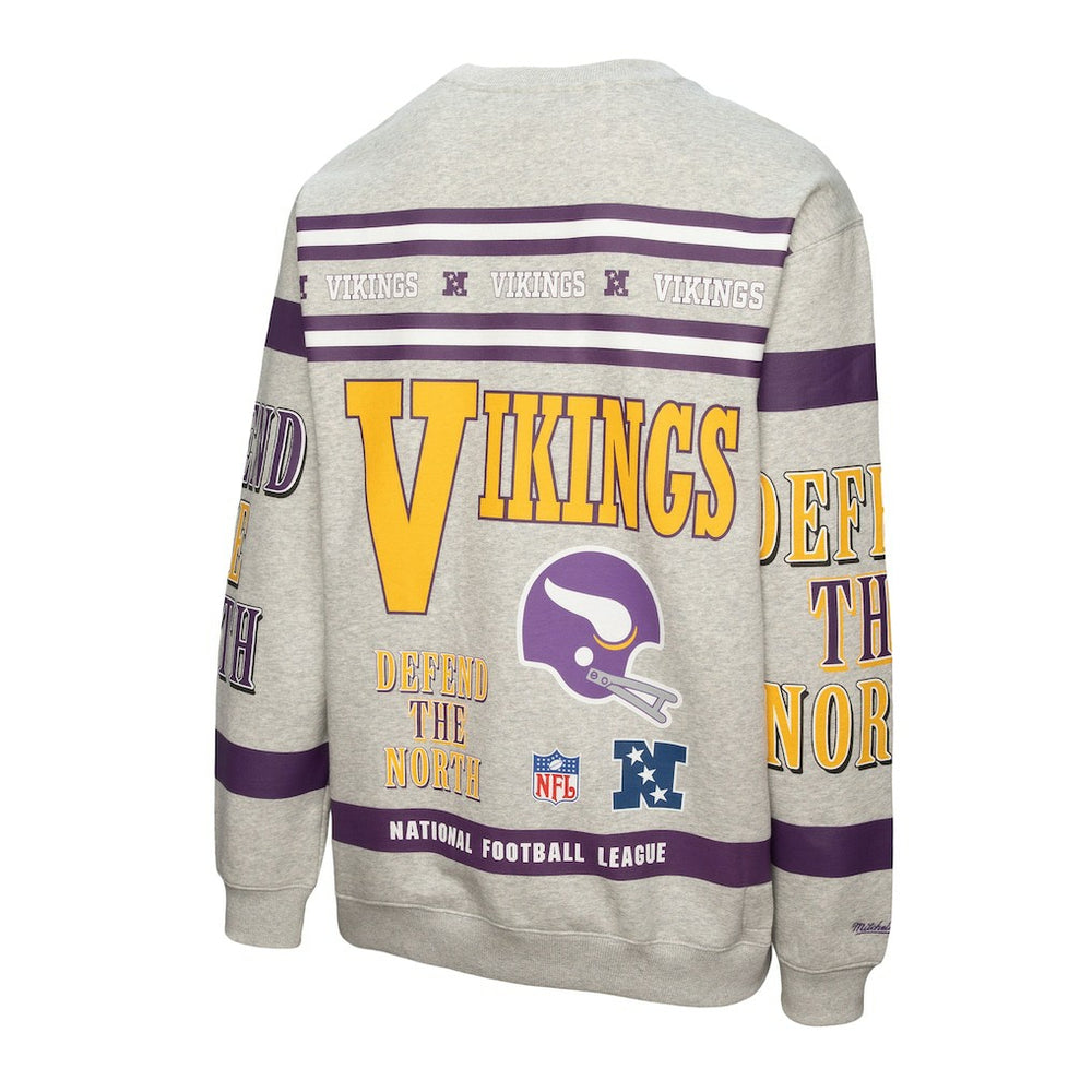 Minnesota Vikings All Over Print Vintage Fleece Crewneck Sweatshirt Heather Gray