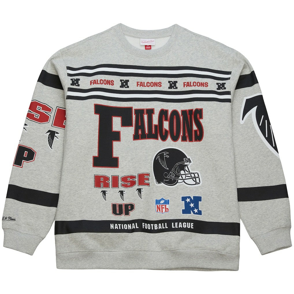 Atlanta Falcons All Over Print Vintage Fleece Crewneck Sweatshirt Heather Gray