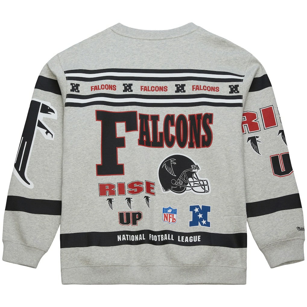 Atlanta Falcons All Over Print Vintage Fleece Crewneck Sweatshirt Heather Gray