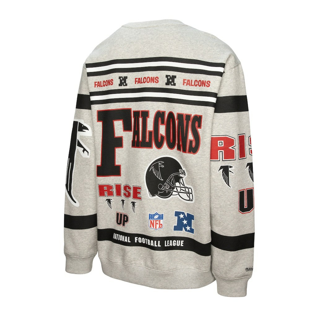 Atlanta Falcons All Over Print Vintage Fleece Crewneck Sweatshirt Heather Gray
