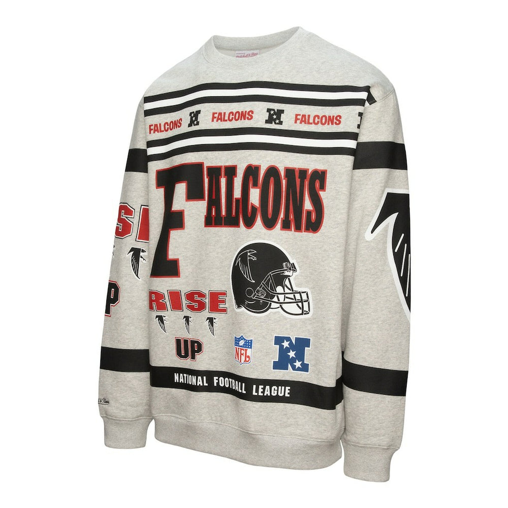 Atlanta Falcons All Over Print Vintage Fleece Crewneck Sweatshirt Heather Gray