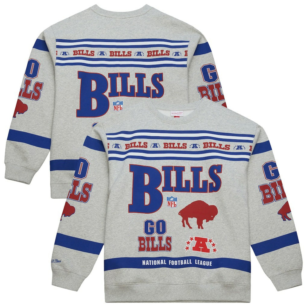 Buffalo Bills All Over Print Vintage Fleece Crewneck Sweatshirt Heather Gray