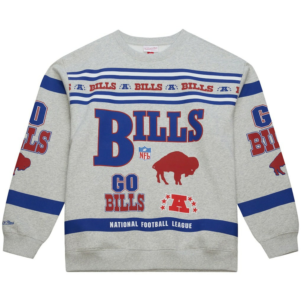 Buffalo Bills All Over Print Vintage Fleece Crewneck Sweatshirt Heather Gray